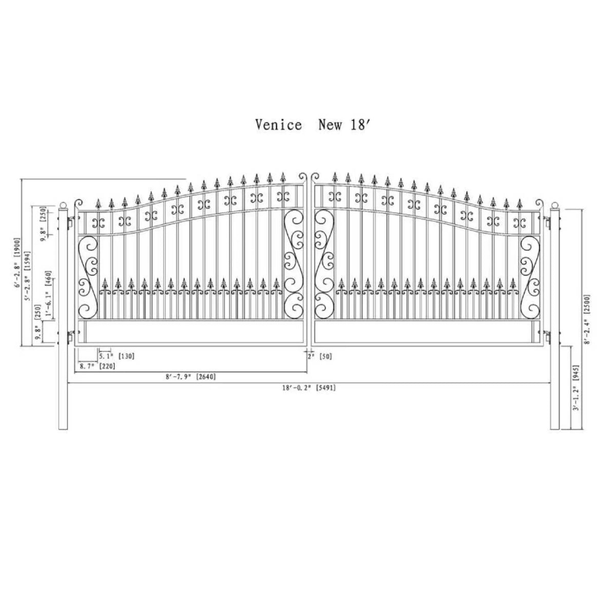 [12-18FT] Heavy-Duty Venice-Style Steel Dual-Swing Driveway Gate (SAK68025) by SAKSBY WHOLESALE