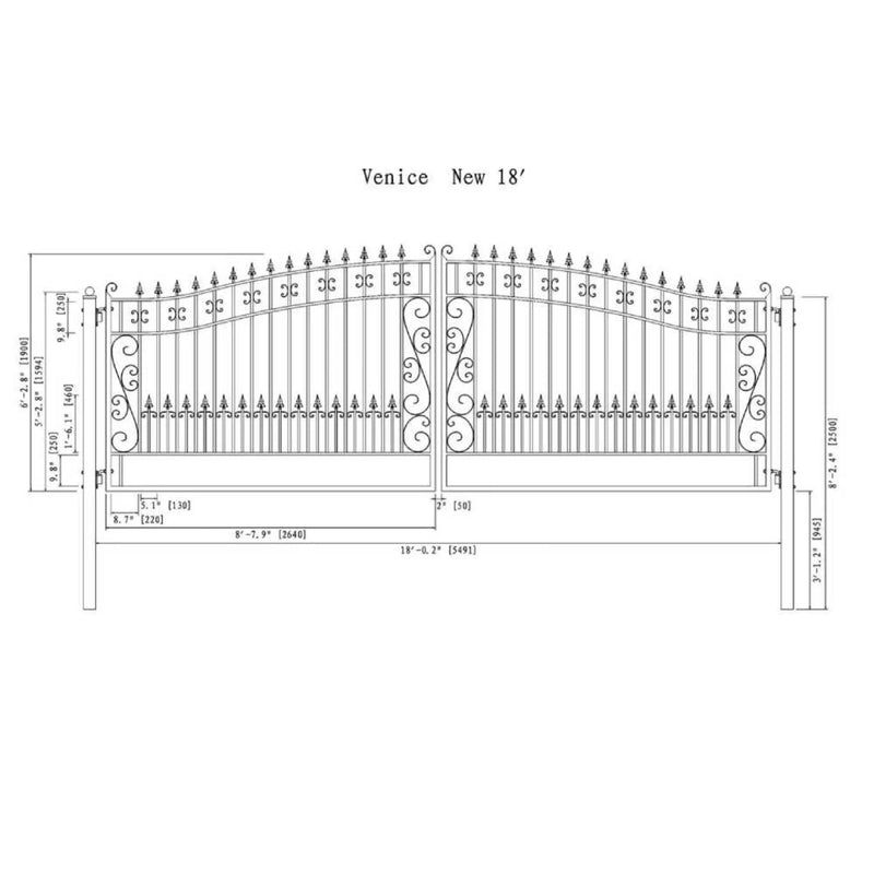 [12-18FT] Heavy-Duty Venice-Style Steel Dual-Swing Driveway Gate (SAK68025) by SAKSBY WHOLESALE