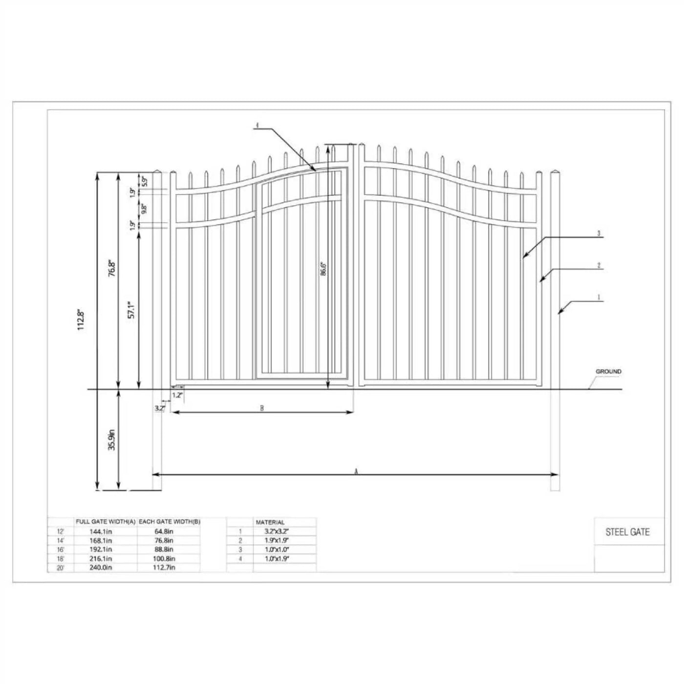 [12-18FT] Heavy-Duty Vienna-Style Steel Dual-Swing Driveway Gate With Built-In Pedestrian Door (SAK75103) by SAKSBY WHOLESALE