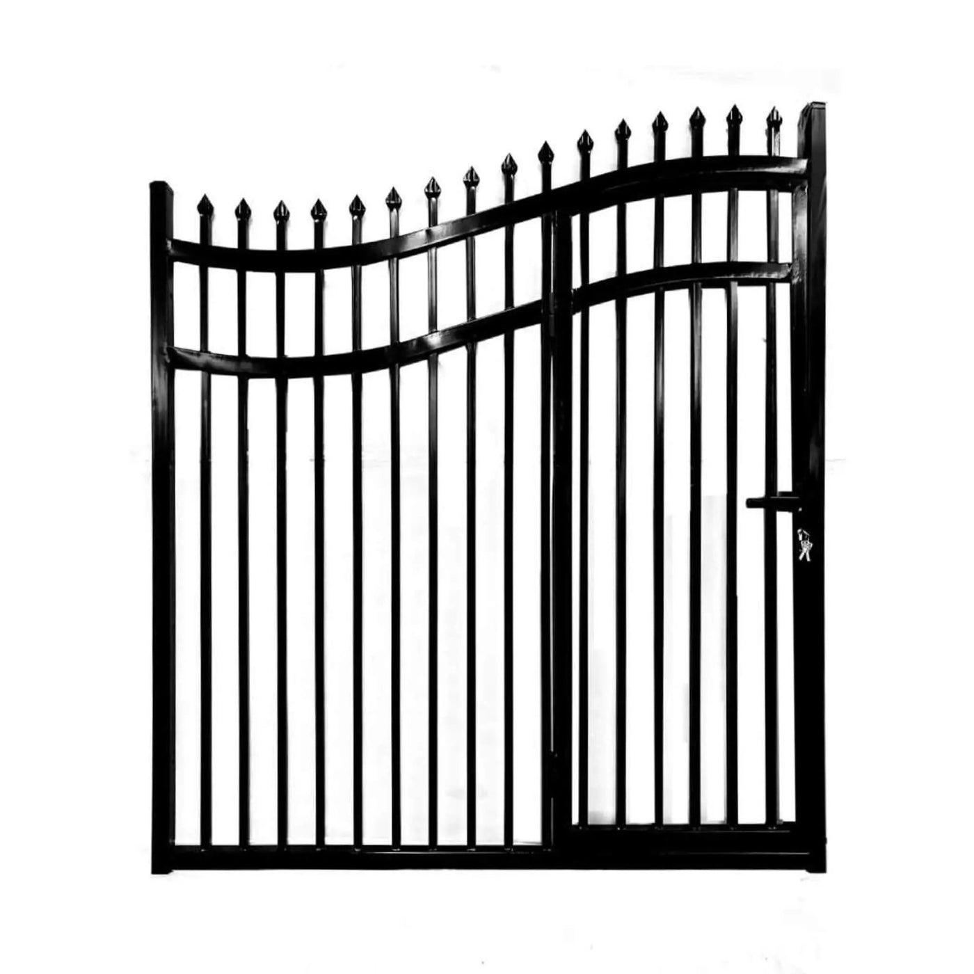 [12-18FT] Heavy-Duty Vienna-Style Steel Dual-Swing Driveway Gate With Built-In Pedestrian Door (SAK75103) by SAKSBY WHOLESALE