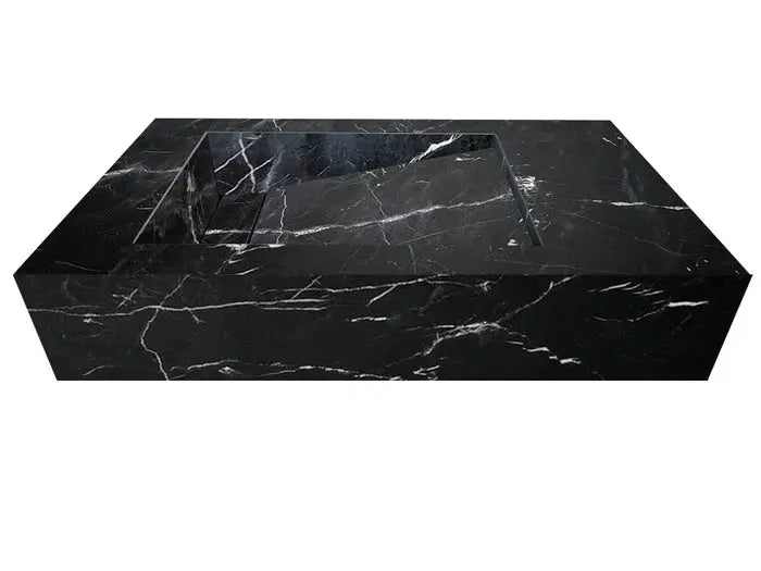 Black Turkish Marble Modern Polished Wall Mount Bathroom Sink 30 x 18 Inches by GobekDesign