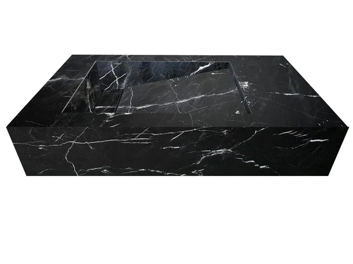 Alexandrette Black Marble Modern Rectangular Sink Wall-mount Bathroom Sink (W)18" (L)30" (H)7" by GobekDesign