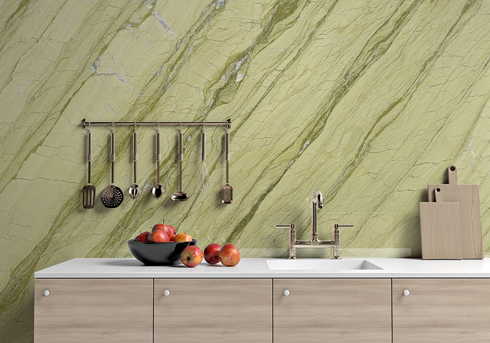 Alga Green Polished Marble Slab Random room scene 2