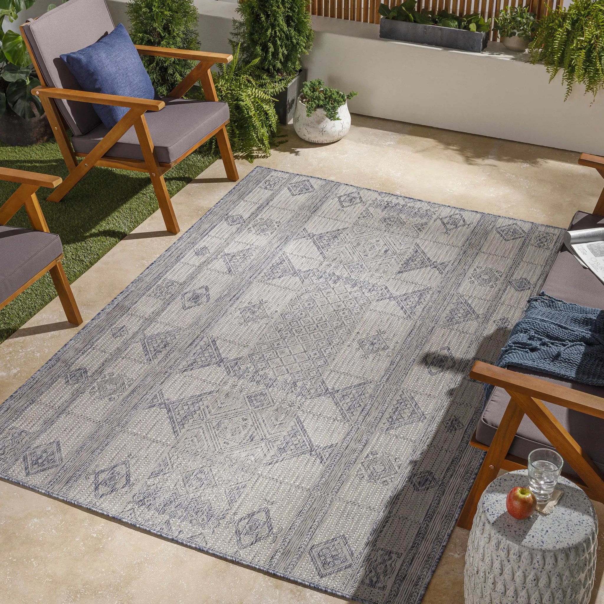 Malamig Gray & Blue Outdoor Area Rug - Clearance by Boutique Rugs