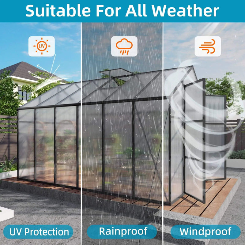 [08X12FT] All-Season Outdoor Backyard Polycarbonate Greenhouse With Raised Base And Aluminum Frame (SAK78614) by SAKSBY WHOLESALE