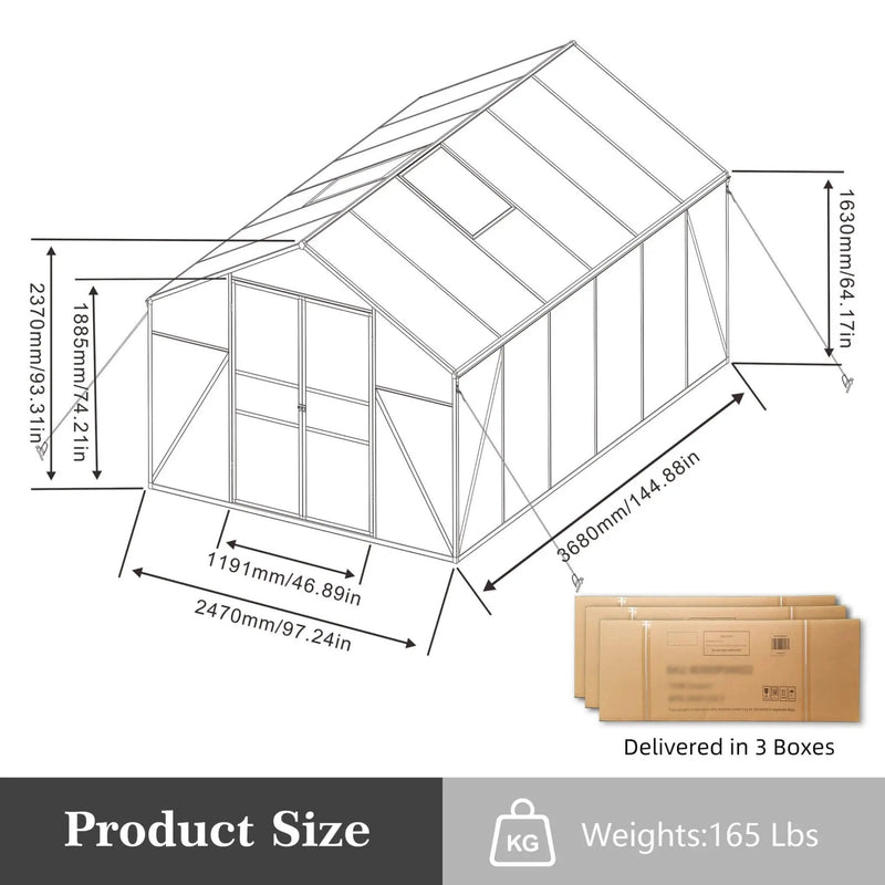 [08X12FT] All-Season Outdoor Backyard Polycarbonate Greenhouse With Raised Base And Aluminum Frame (SAK78614) by SAKSBY WHOLESALE