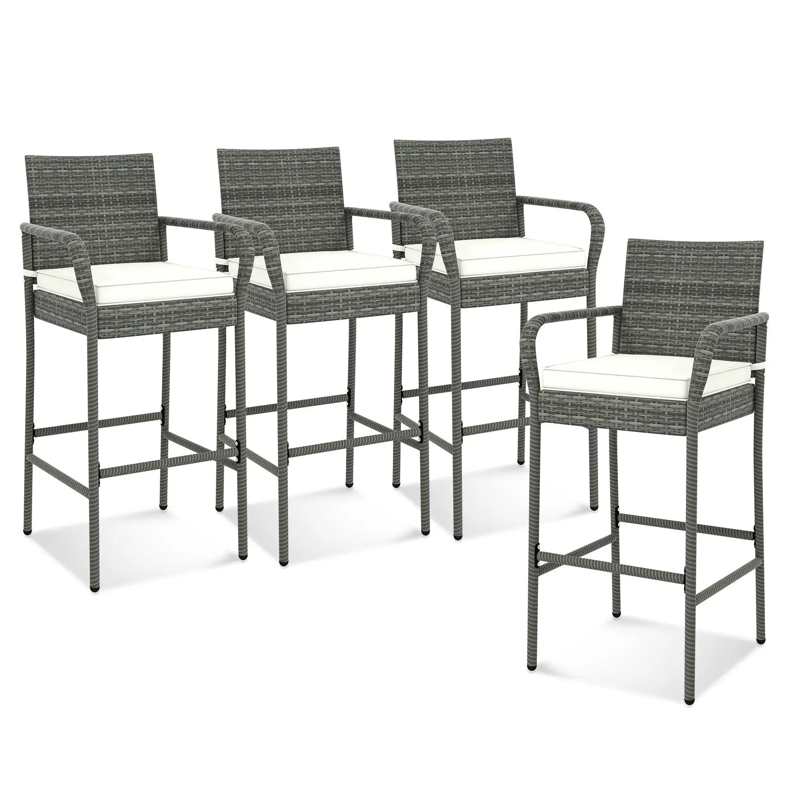 All Weather PE Rattan Bar Chairs Set of 4 with Armrests and Seat Cushions for Porch Backyard by DirectDeals