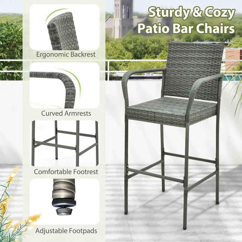 All Weather PE Rattan Bar Chairs Set of 4 with Armrests and Seat Cushions for Porch Backyard by DirectDeals