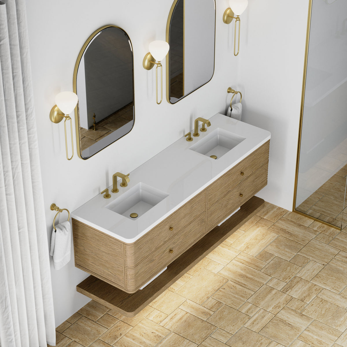James Martin Allamari 72" Floating Double Bathroom Vanity, Dune Mist with Victorian Silver (Silestone, Single Hole) countertop
