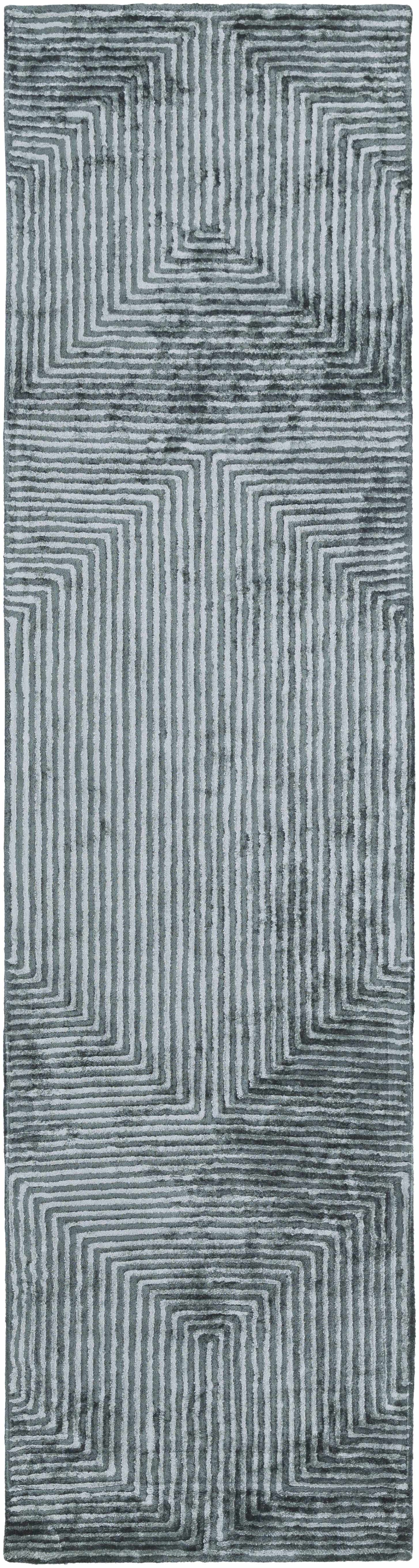 Quartz Patterned Sheen Blue/Green Viscose Rug by Boutique Rugs