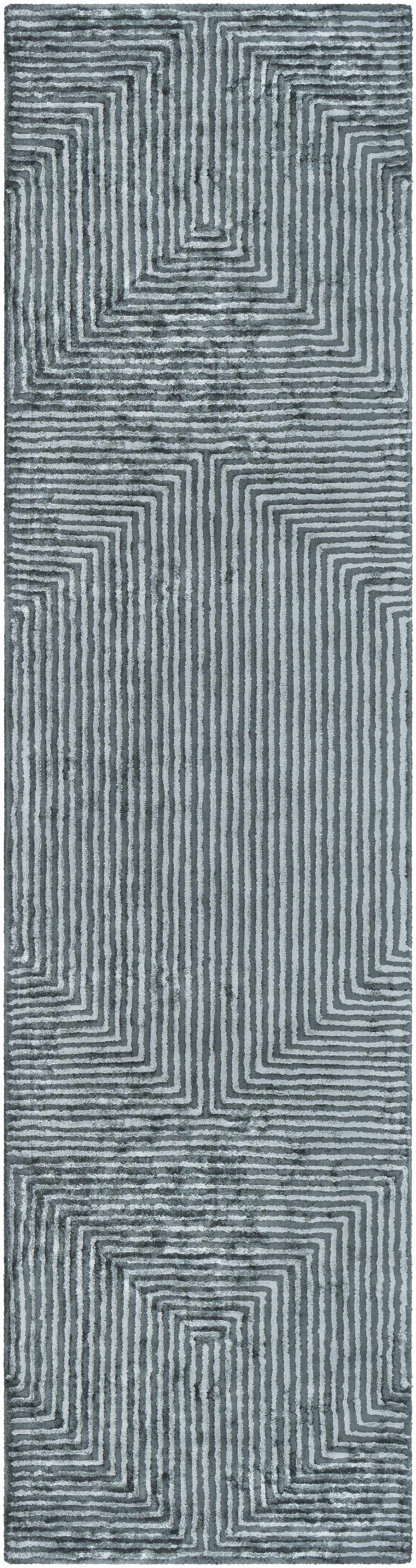 Quartz Patterned Sheen Blue/Green Viscose Rug by Boutique Rugs