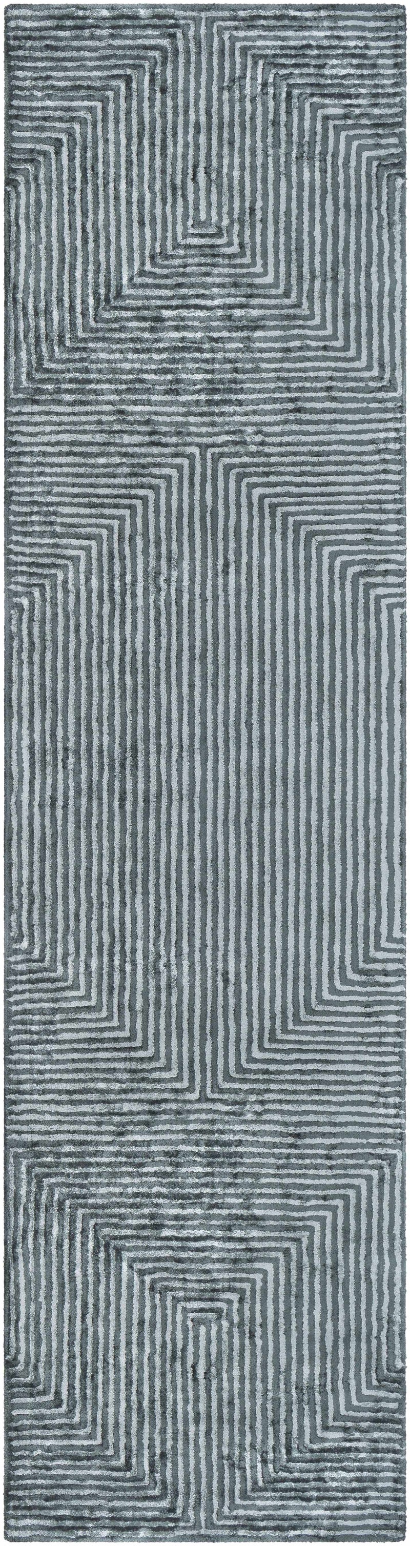 Quartz Patterned Sheen Blue/Green Viscose Rug by Boutique Rugs