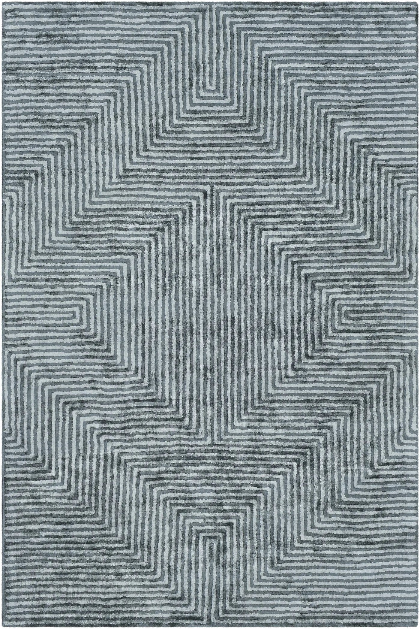 Quartz Patterned Sheen Blue/Green Viscose Rug by Boutique Rugs