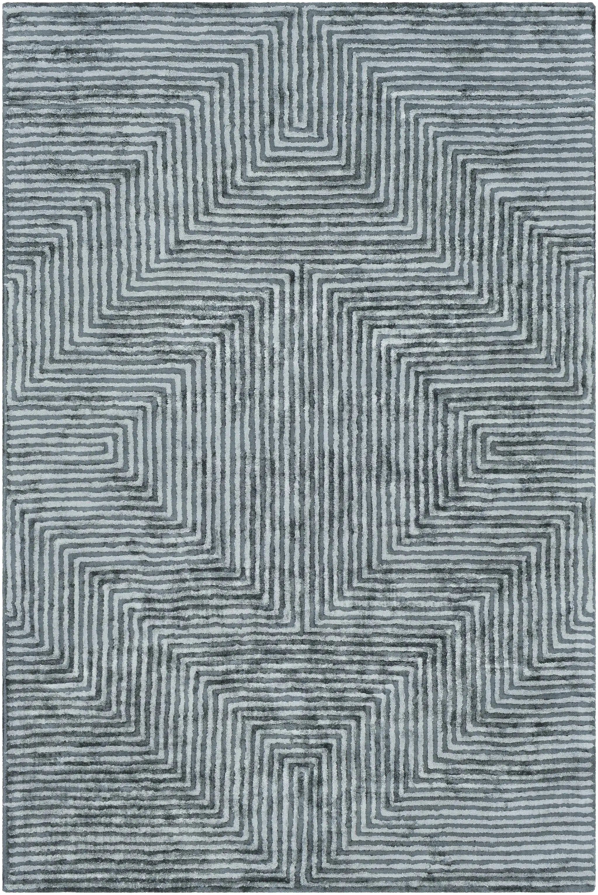 Quartz Patterned Sheen Blue/Green Viscose Rug by Boutique Rugs