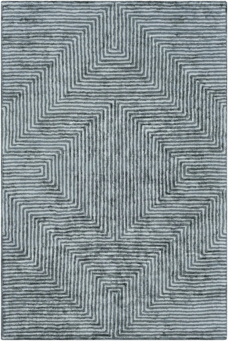 Quartz Patterned Sheen Blue/Green Viscose Rug by Boutique Rugs