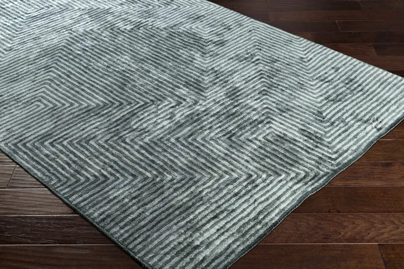 Quartz Patterned Sheen Blue/Green Viscose Rug by Boutique Rugs