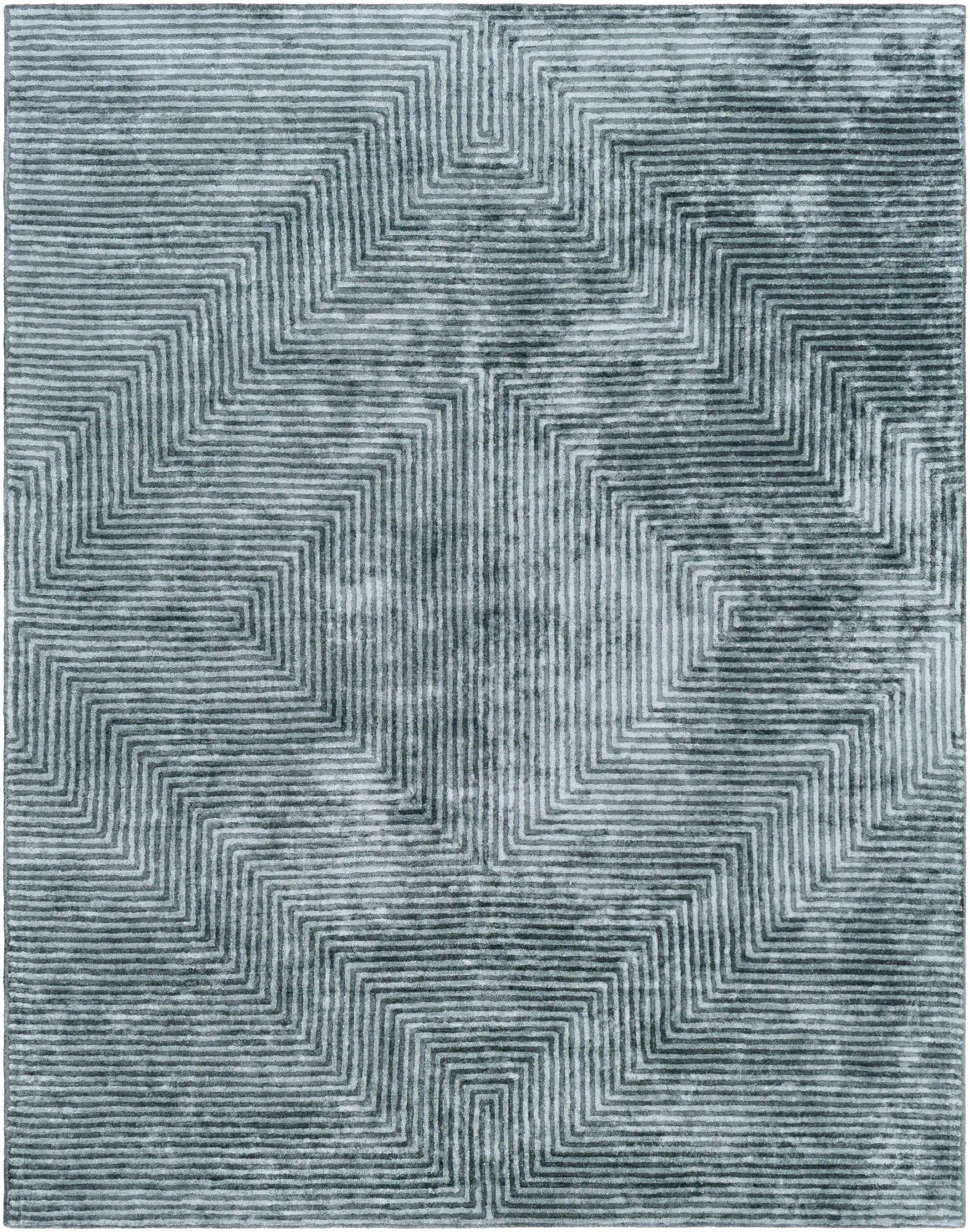 Quartz Patterned Sheen Blue/Green Viscose Rug by Boutique Rugs
