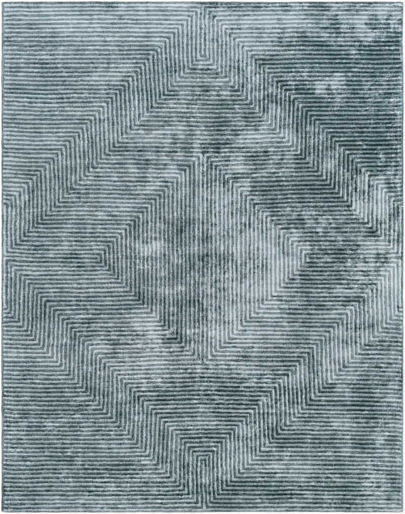 Quartz Patterned Sheen Blue/Green Viscose Rug by Boutique Rugs