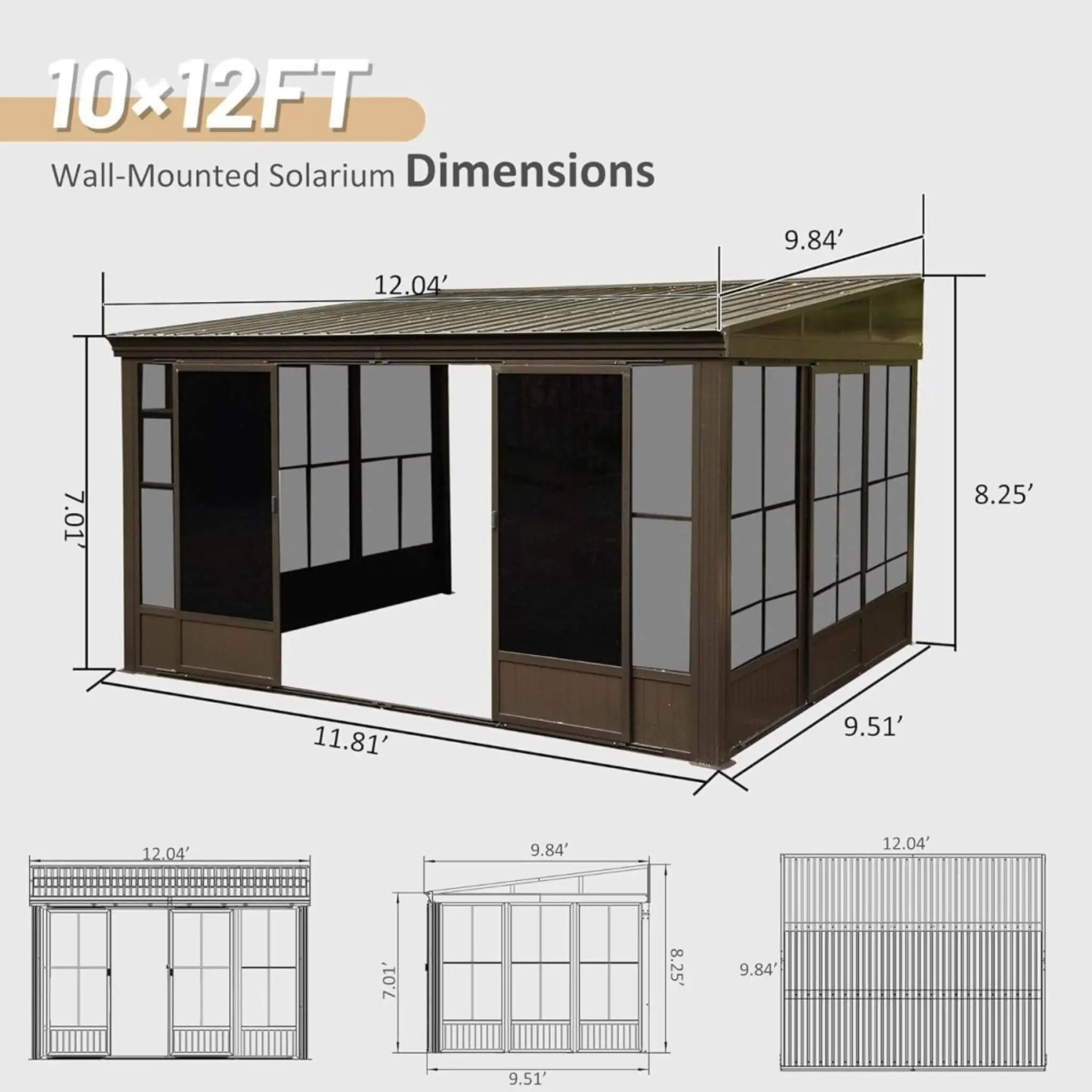 [10X12FT] Alora Atrium Premium Against Wall Mounted Solarium Sunroom With Galvanized Steel Sloping Roof (SAK96375) by SAKSBY WHOLESALE