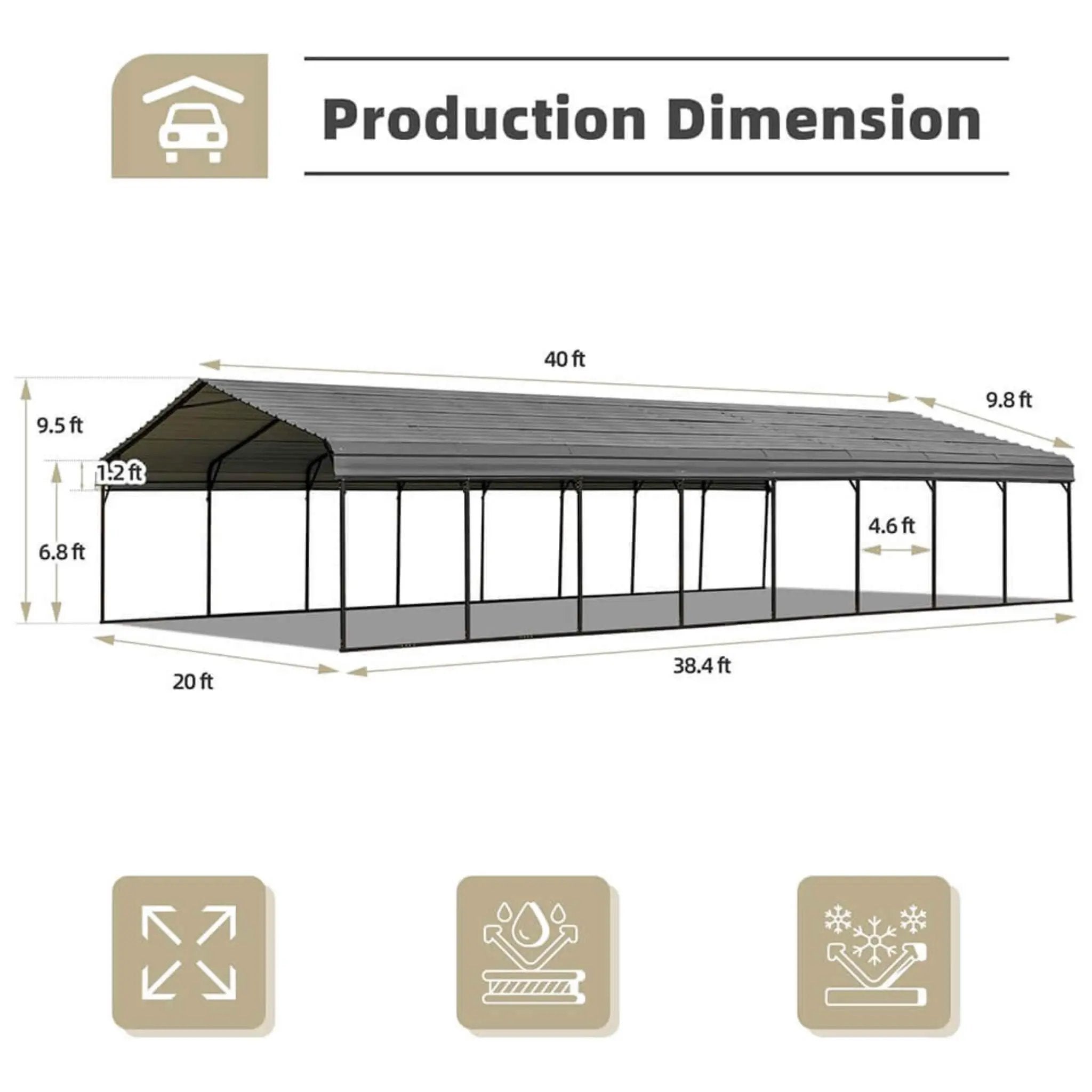 [20X40FT] Alora Extra Large Heavy Duty Four Car Outdoor Metal Carport Canopy For Trucks, Boats And SUVs (SAK29713) by SAKSBY WHOLESALE