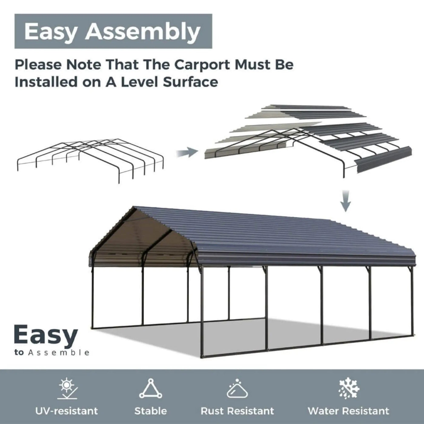 [12X25FT] Alora Heavy-Duty Extra-Large Multi Vehicle Carport Kit With Galvanized Steel Roof (SAK37514) by SAKSBY WHOLESALE