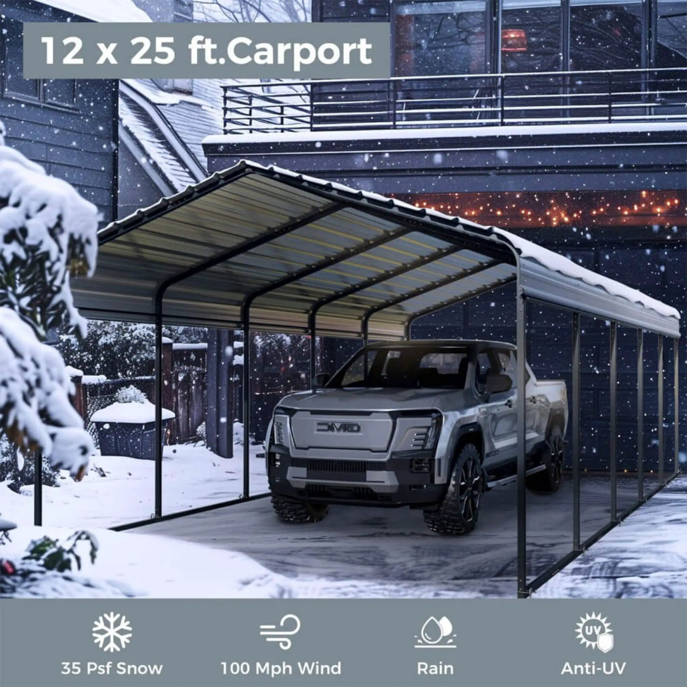 [12X25FT] Alora Heavy-Duty Extra-Large Multi Vehicle Carport Kit With Galvanized Steel Roof (SAK37514) by SAKSBY WHOLESALE