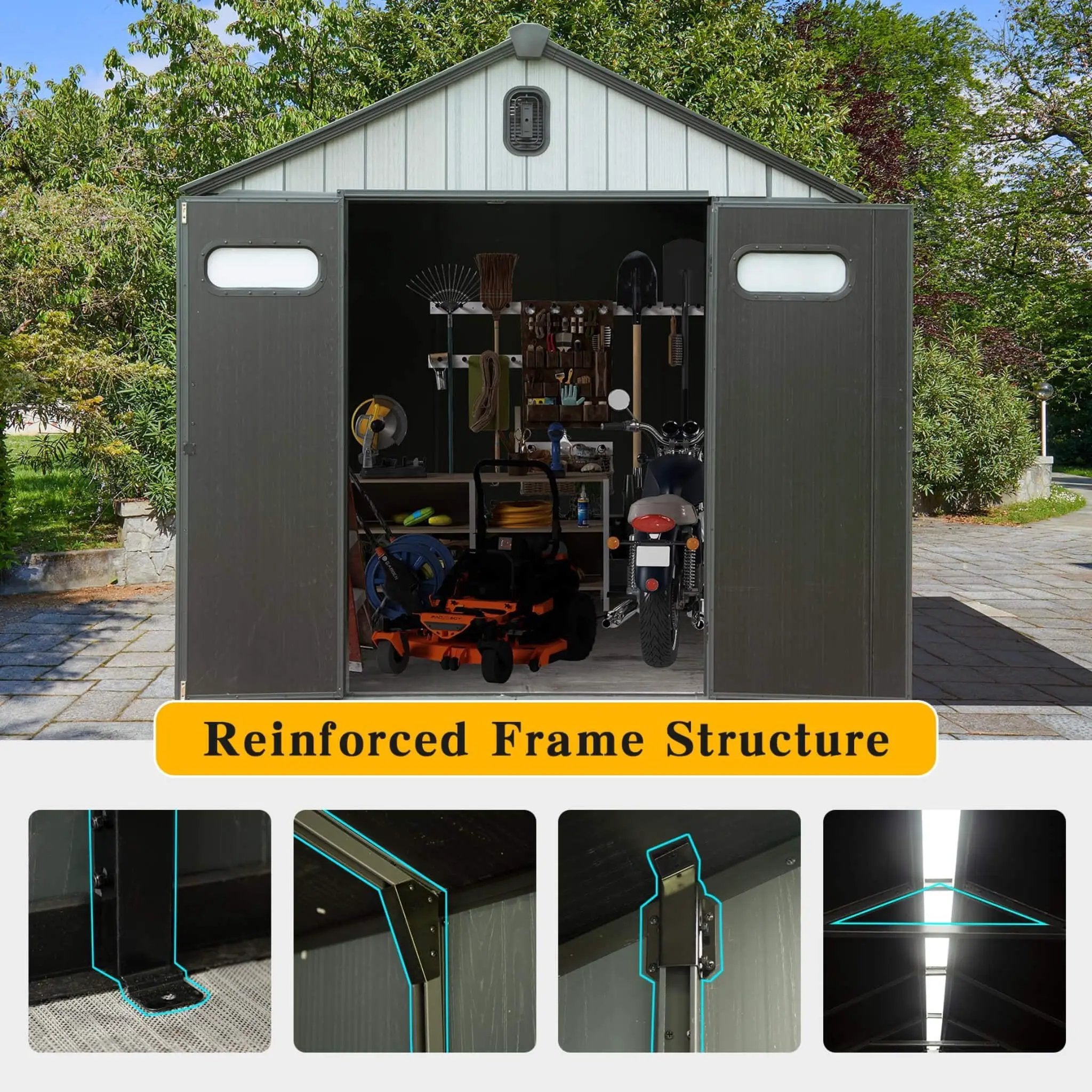 [06X08FT] Alora Heavy-Duty Outdoor All-Weather Resin Storage Shed With Lockable Doors, Windows, And Vents (SAK39874) by SAKSBY WHOLESALE