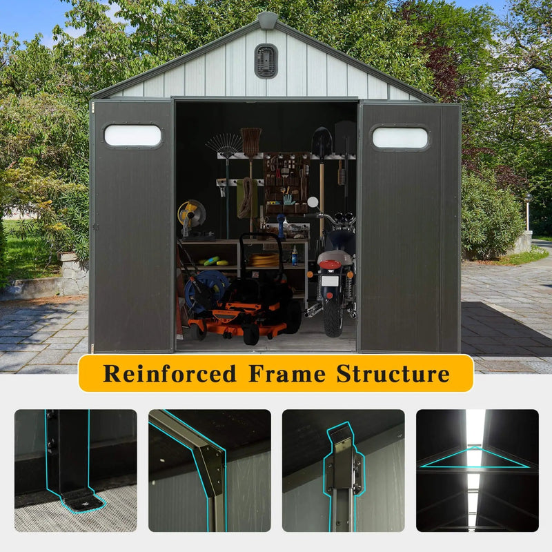 [06X08FT] Alora Heavy-Duty Outdoor All-Weather Resin Storage Shed With Lockable Doors, Windows, And Vents (SAK39874) by SAKSBY WHOLESALE