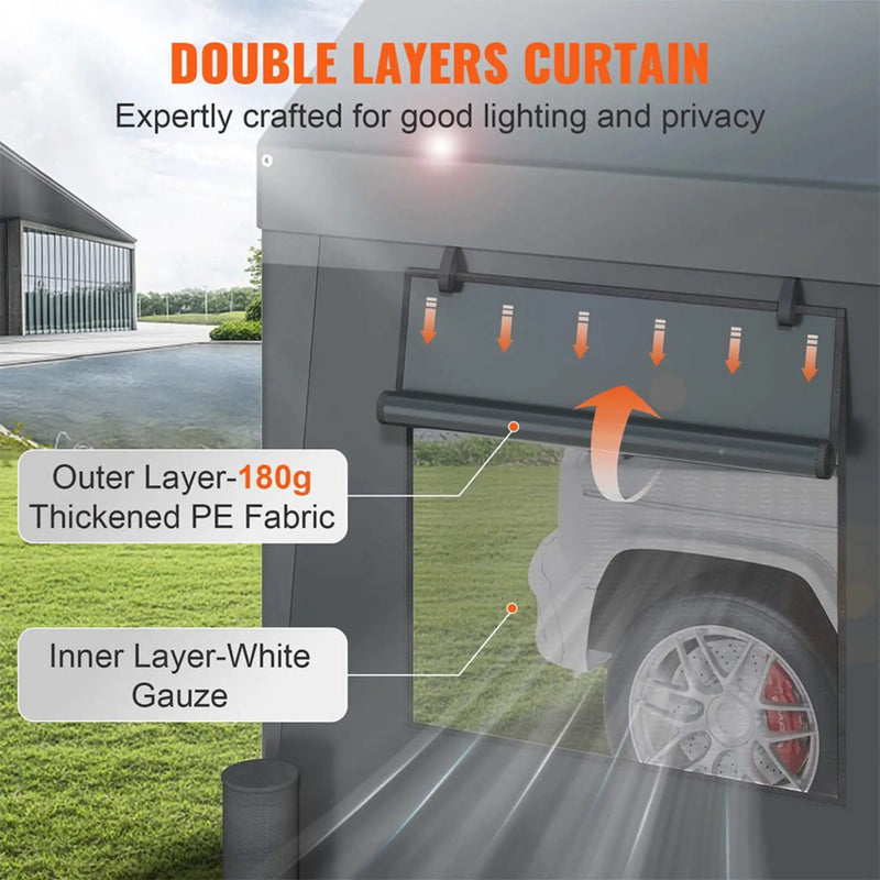 [12X20FT] Alora Heavy-Duty Outdoor Premium Garage Tarp Canopy Shelter W/ Removable Sidewalls (SAK94615) by SAKSBY WHOLESALE