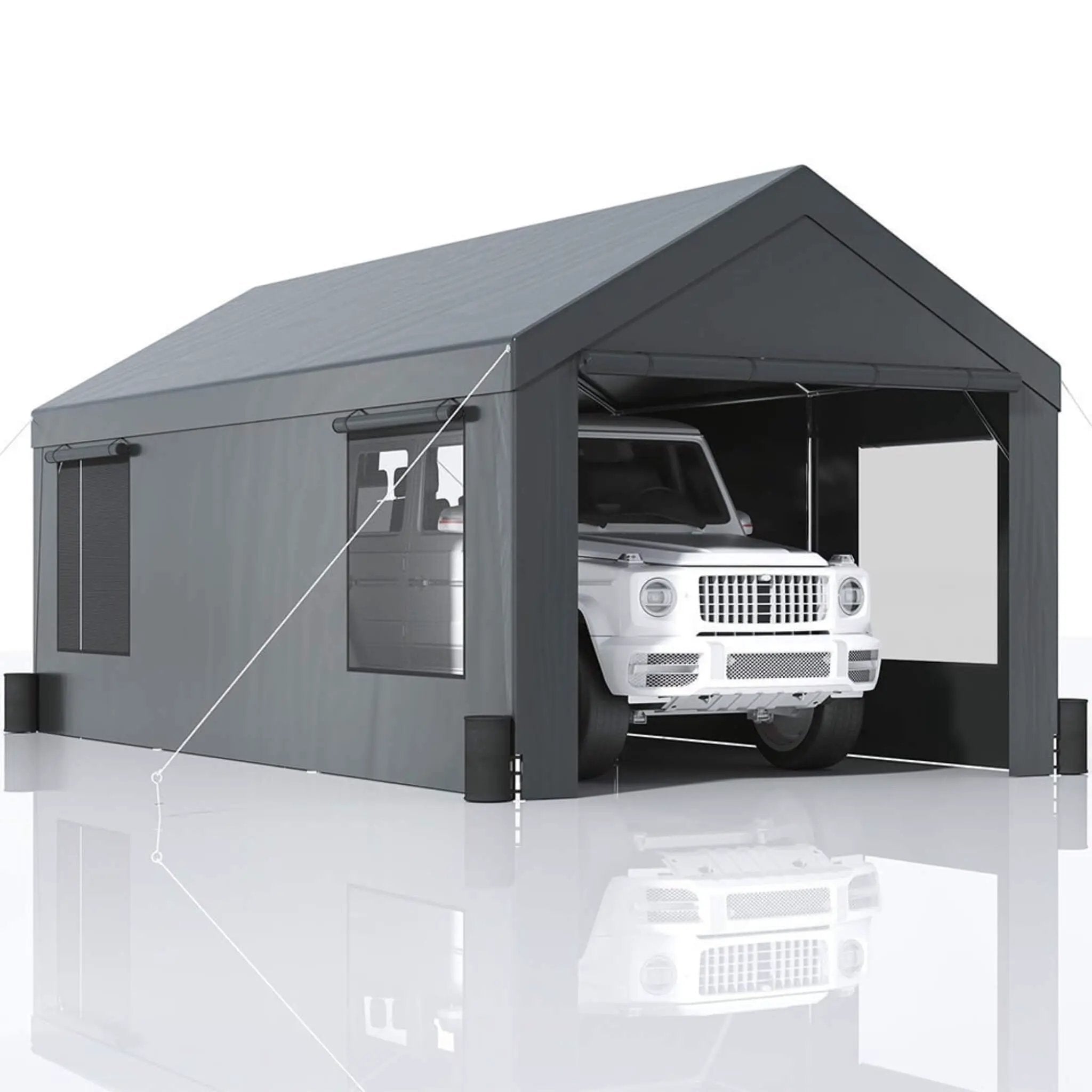 [12X20FT] Alora Heavy-Duty Outdoor Premium Garage Tarp Canopy Shelter W/ Removable Sidewalls (SAK94615) by SAKSBY WHOLESALE