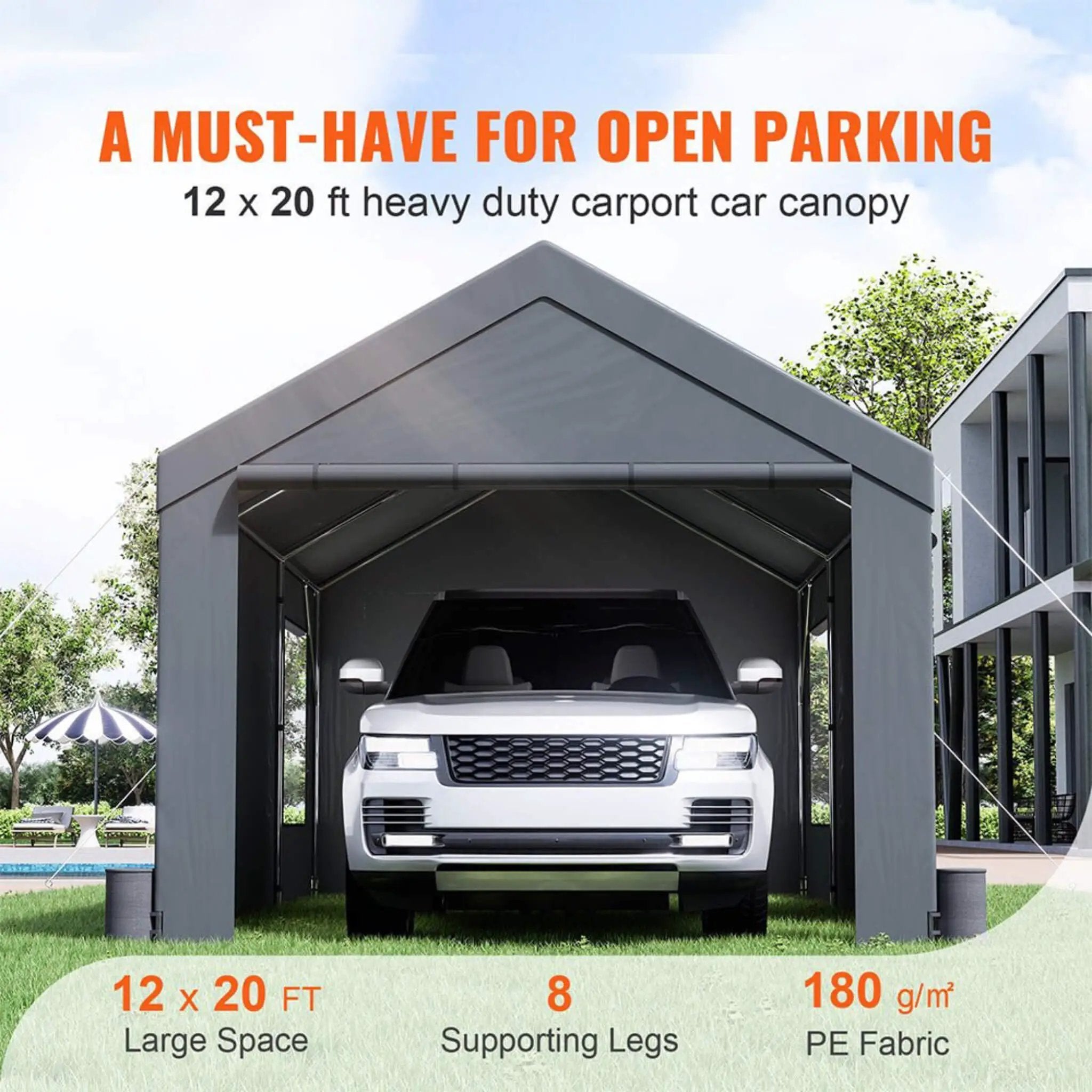 [12X20FT] Alora Heavy-Duty Outdoor Premium Garage Tarp Canopy Shelter W/ Removable Sidewalls (SAK94615) by SAKSBY WHOLESALE