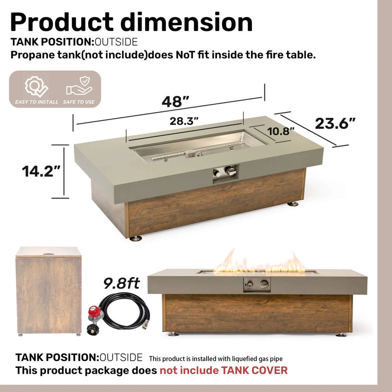 Alora Luxury 48-Inch Outdoor Wood Grain Iron Fire Pit Table With Lava Rocks (SAK37905) by SAKSBY WHOLESALE