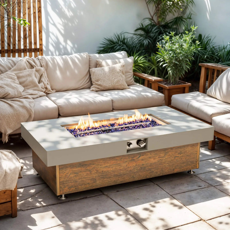 Alora Luxury 48-Inch Outdoor Wood Grain Iron Fire Pit Table With Lava Rocks (SAK37905) by SAKSBY WHOLESALE