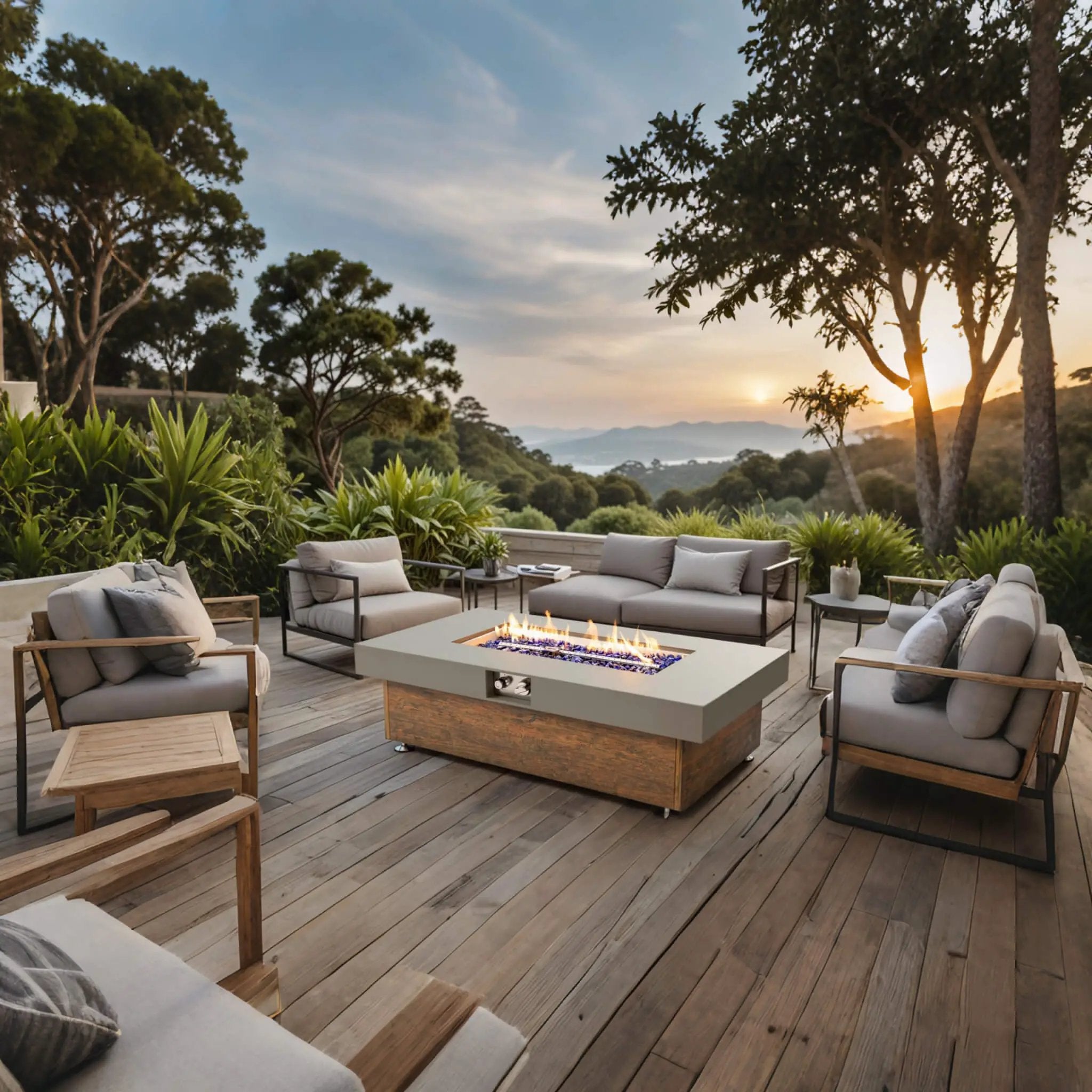 Alora Luxury 48-Inch Outdoor Wood Grain Iron Fire Pit Table With Lava Rocks (SAK37905) by SAKSBY WHOLESALE