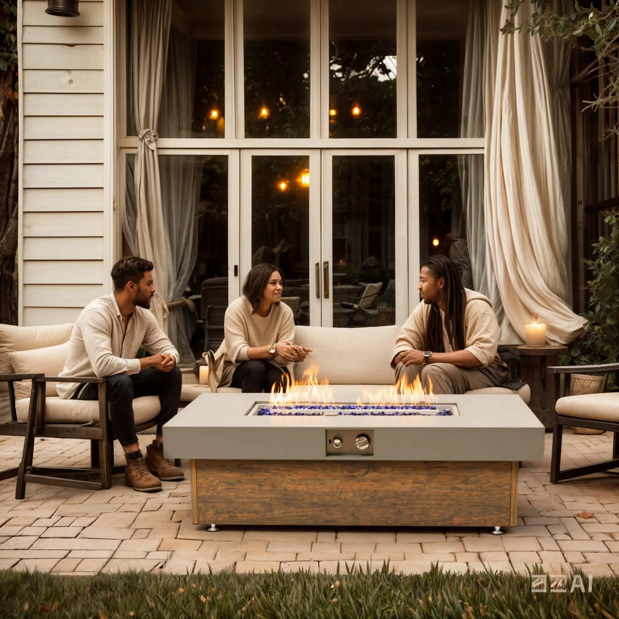 Alora Luxury 48-Inch Outdoor Wood Grain Iron Fire Pit Table With Lava Rocks (SAK37905) by SAKSBY WHOLESALE