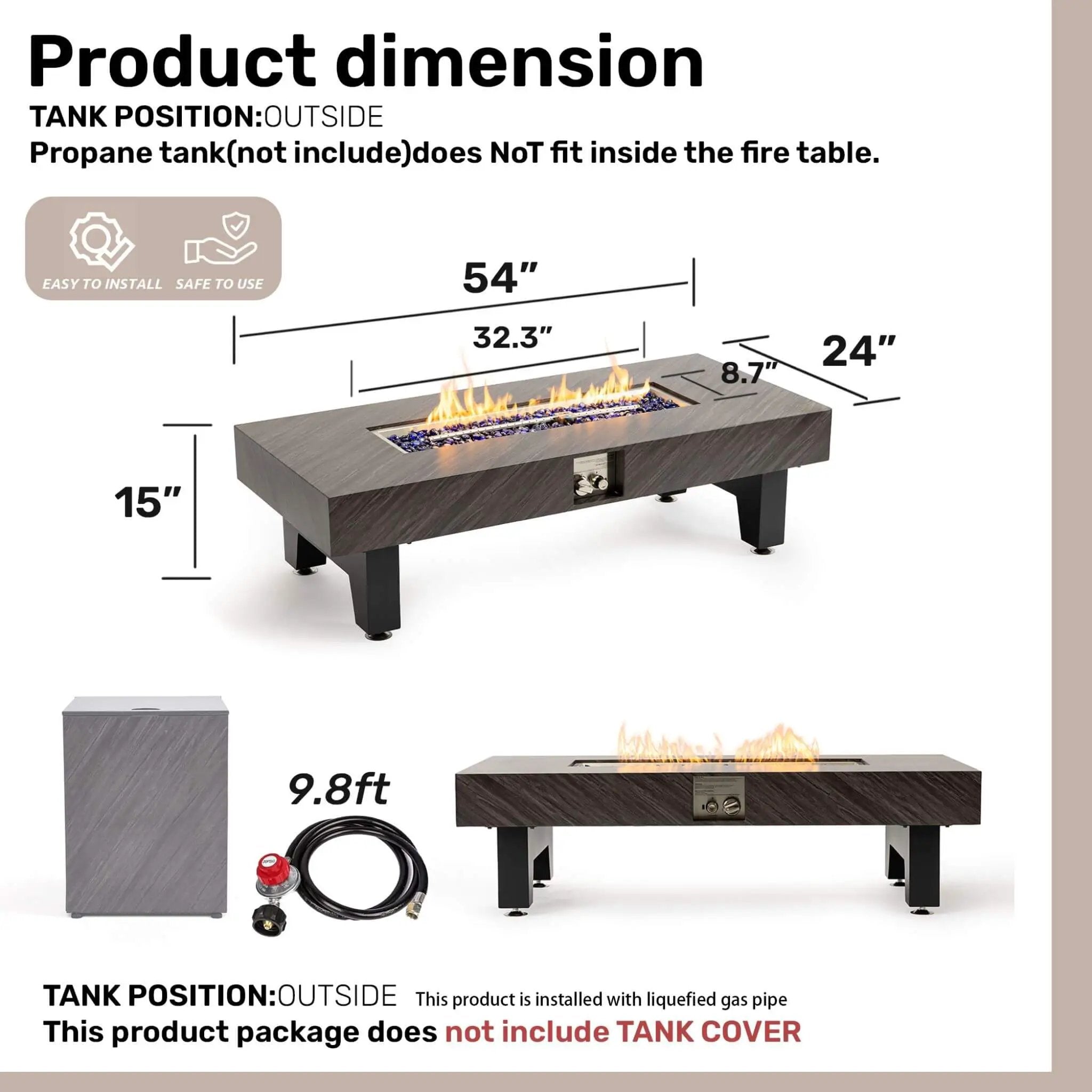 Alora 54-Inch Modern Outdoor Propane Fire Pit Table With Waterproof Cover (SAK42628) by SAKSBY WHOLESALE
