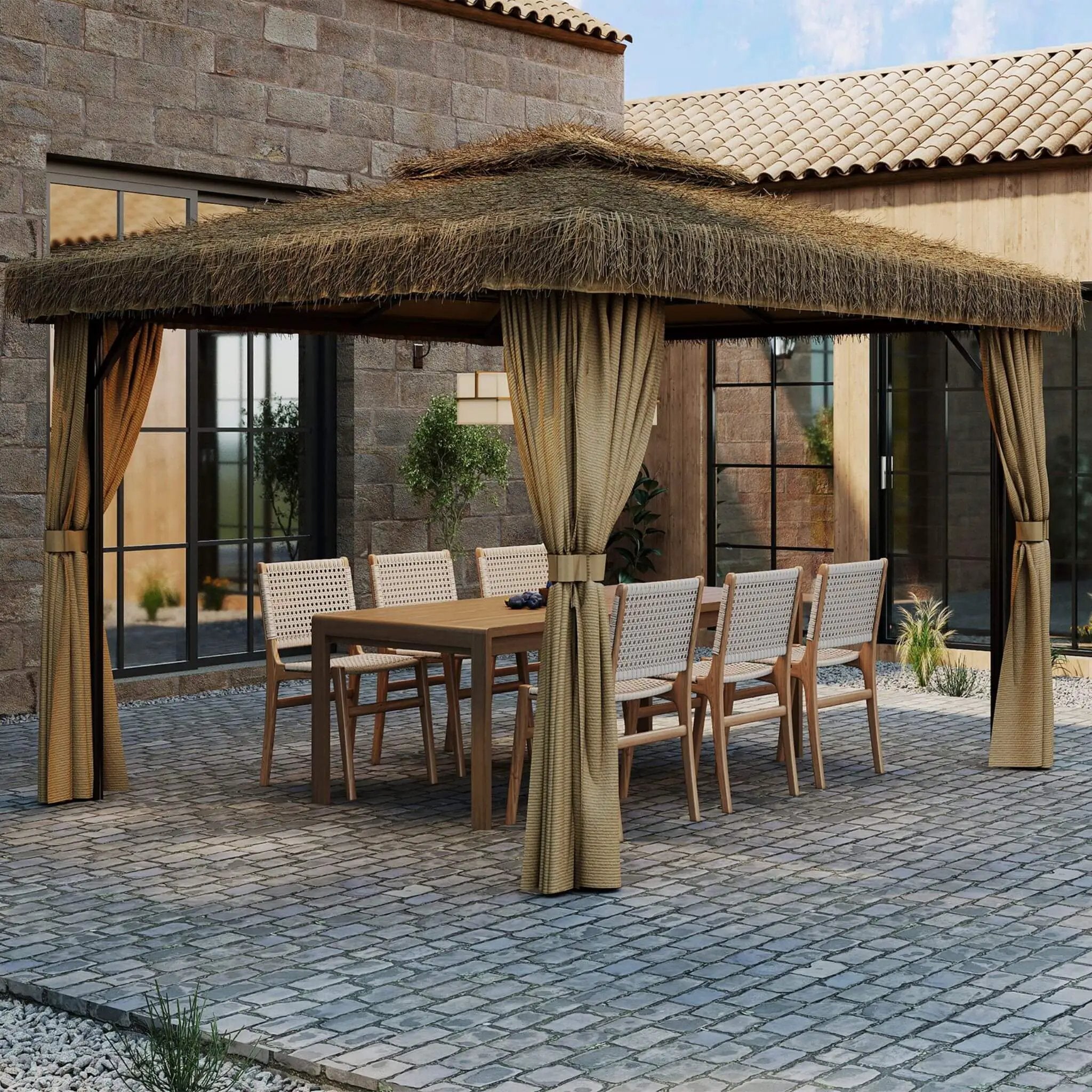 Alora Outdoor Double Canopy Aluminum Patio Gazebo With Hawaiian Thatch Roof (SAK39068) by SAKSBY WHOLESALE
