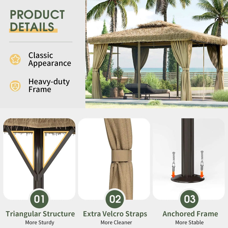 Alora Outdoor Double Canopy Aluminum Patio Gazebo With Hawaiian Thatch Roof (SAK39068) by SAKSBY WHOLESALE