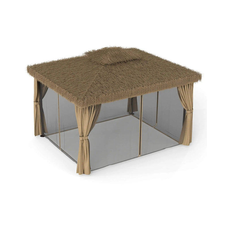 Alora Outdoor Double Canopy Aluminum Patio Gazebo With Hawaiian Thatch Roof (SAK39068) by SAKSBY WHOLESALE