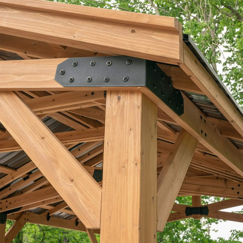 [12X20FT] Alora Premium All Cedar Wooden Carport Pavilion Gazebo With Sloped Hardtop Steel Roof (SAK14279) by SAKSBY WHOLESALE
