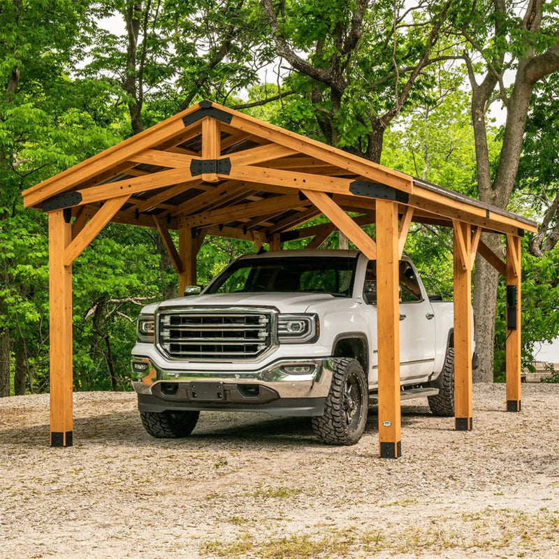 [12X20FT] Alora Premium All Cedar Wooden Carport Pavilion Gazebo With Sloped Hardtop Steel Roof (SAK14279) by SAKSBY WHOLESALE
