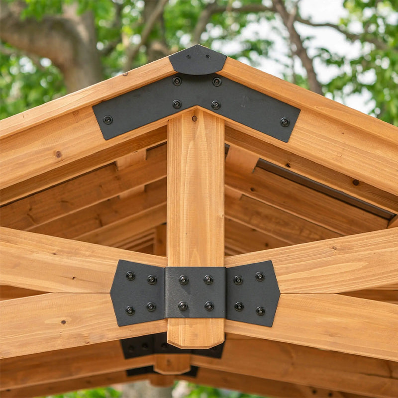 [12X20FT] Alora Premium All Cedar Wooden Carport Pavilion Gazebo With Sloped Hardtop Steel Roof (SAK14279) by SAKSBY WHOLESALE