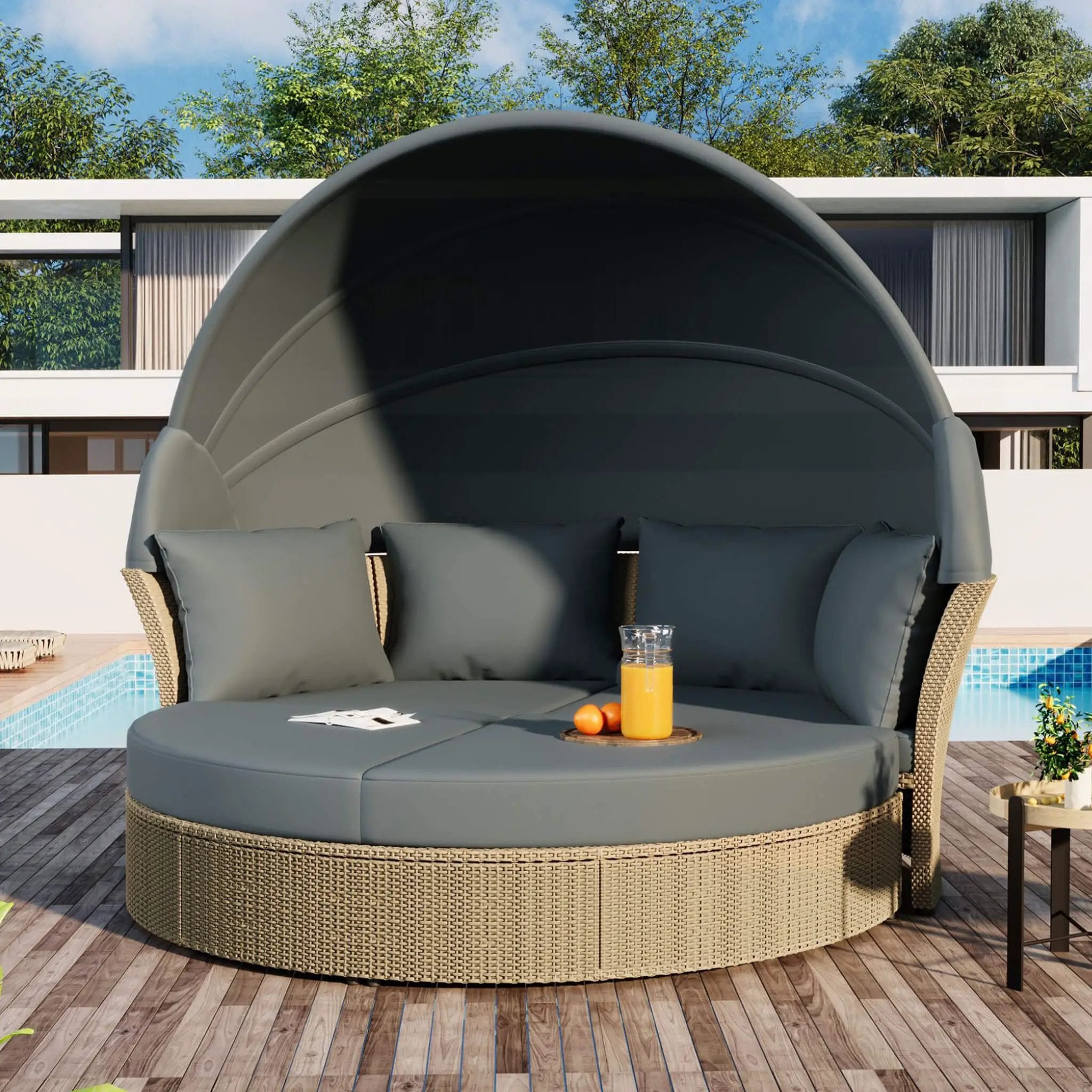Alora Premium Outdoor Garden Wicker Rattan Patio Daybed With Retractable Canopy (SAK43581) by SAKSBY WHOLESALE