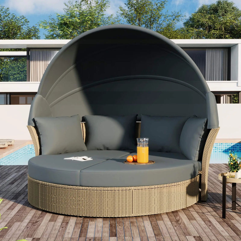 Alora Premium Outdoor Garden Wicker Rattan Patio Daybed With Retractable Canopy (SAK43581) by SAKSBY WHOLESALE