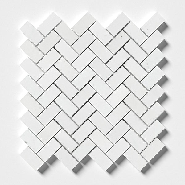 Alpina White Honed Herringbone Marble Mosaics 12 1/8x13 3/8