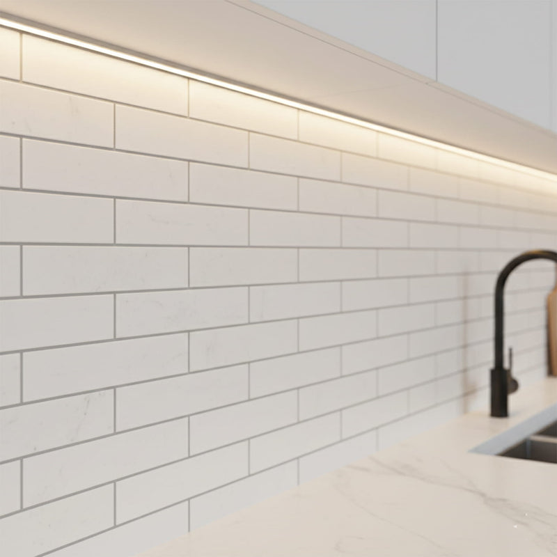 Alpina White Polished 1 1/4x6 Marble Mosaics 12x12 Marble Polished 12x12 Mosaics — 2