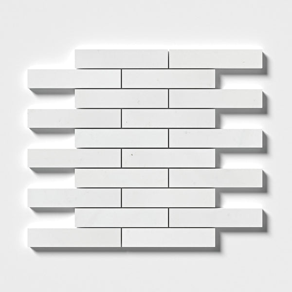 Alpina White Polished 1 1/4x6 Marble Mosaics 12x12