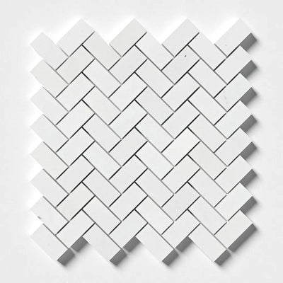 Alpina White Polished Herringbone Marble Mosaics 12 1/8x13 3/8