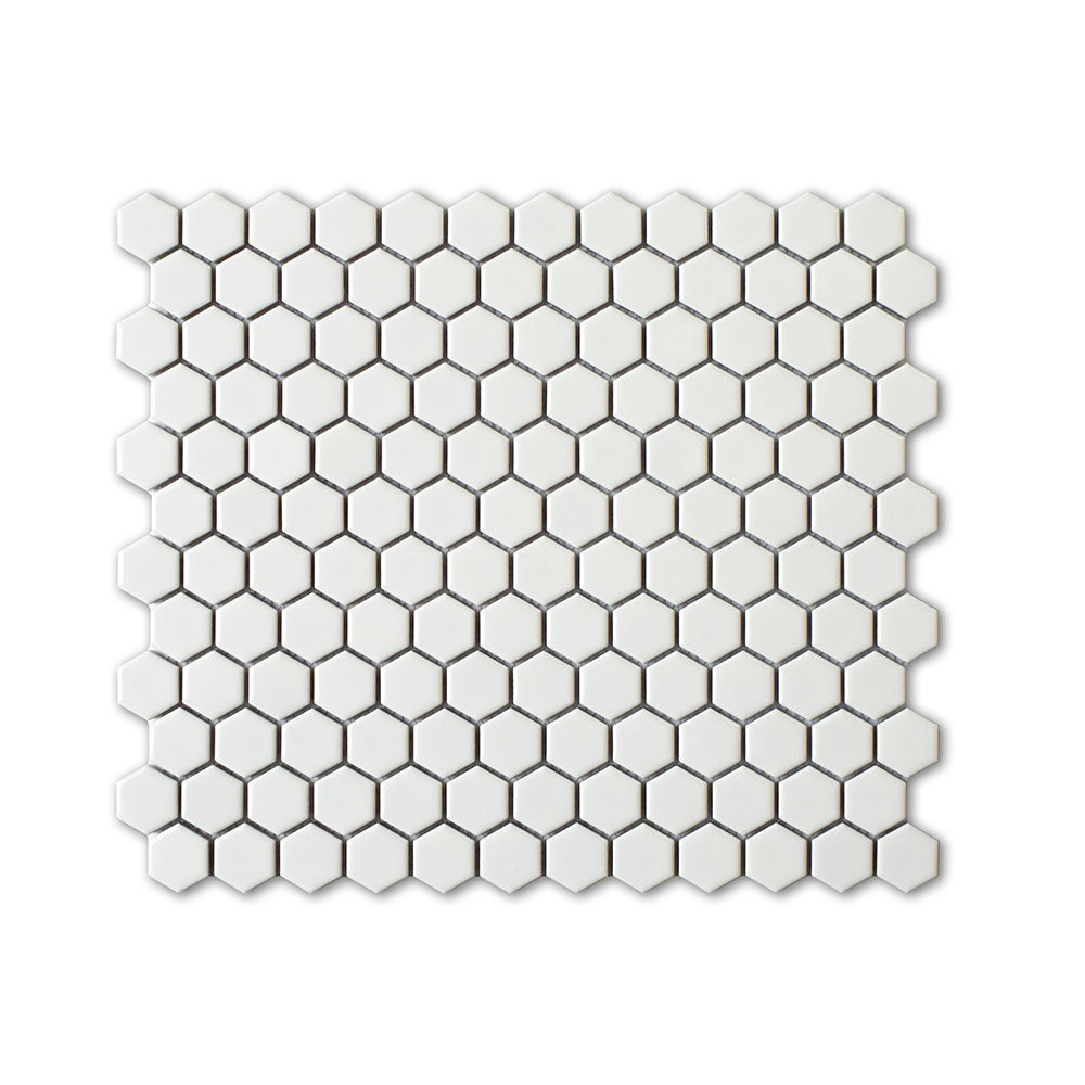 Alpine Glo White Penny Hexagon Mosaic Porcelain Glossy 12x12 Mosaics