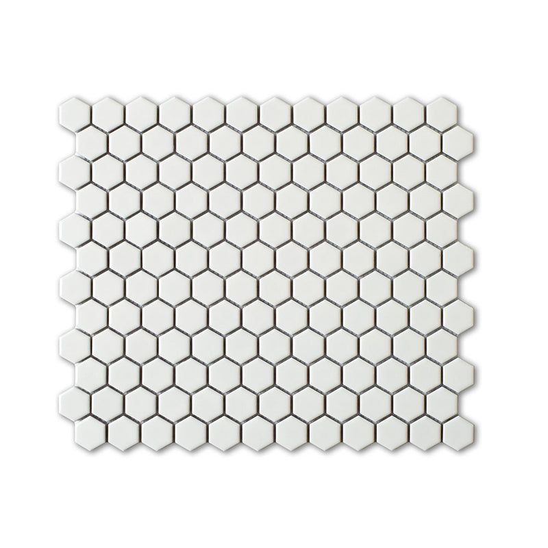 Alpine Glo White Penny Hexagon Mosaic Porcelain Glossy 12x12 Mosaics